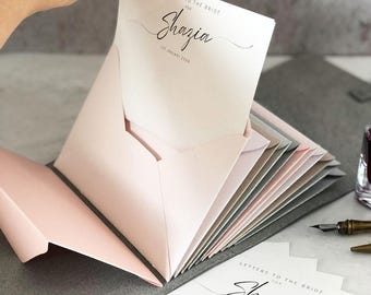 Letters to The Bride Book  With Envelopes and Personalised Name Notecards, Wedding Keepsake Bridal Shower Gift, Choose Size & Leather Colour