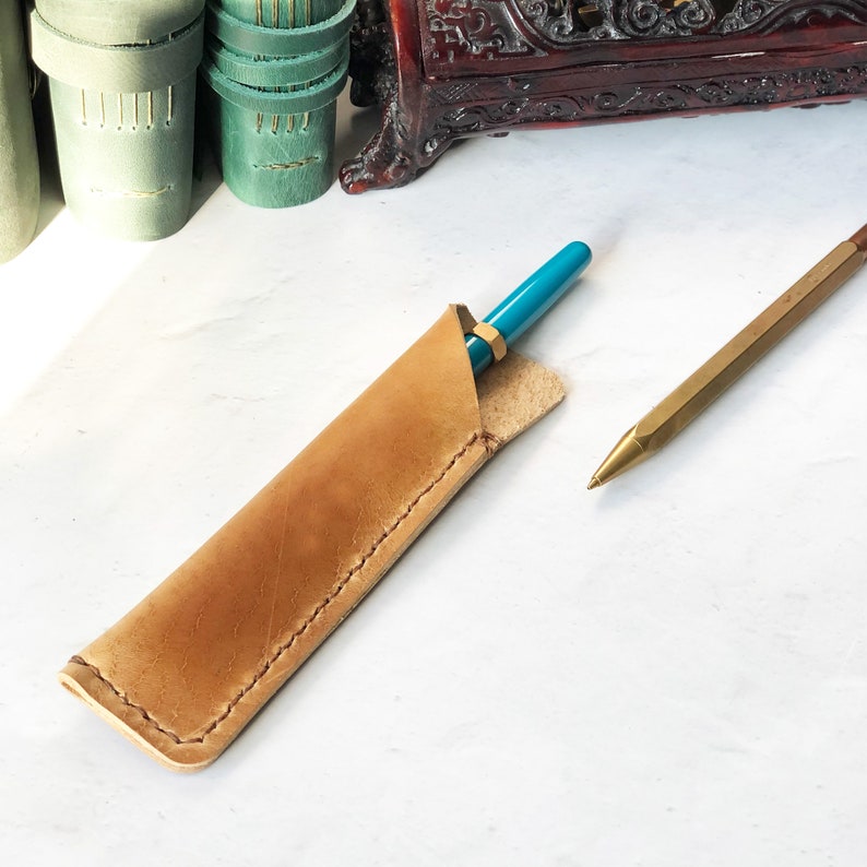 Leather Pen Pouch, Fountain Pen Case, Personalized Gift For Her With Embossed Monogram Or Name, Choose Your Colours image 4