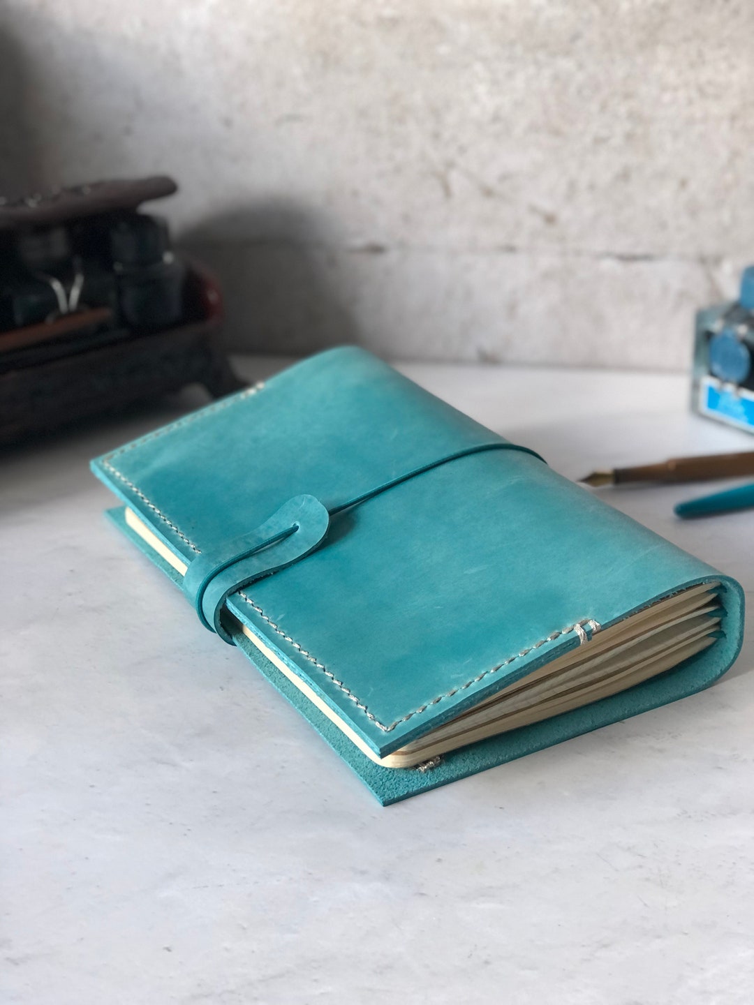 thumbnail image 2 of A5 Traveler's Notebook Cover - Genuine Leather With Card Slots, Pockets & Pen Holder In Dark Brown 2 of 6