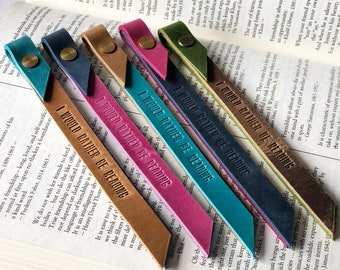 Personalised Bookmark, Leather Bookmark, Book Lover Gift, Hand Stamped with I Would Rather Be Reading, Gifts For Women Or Men