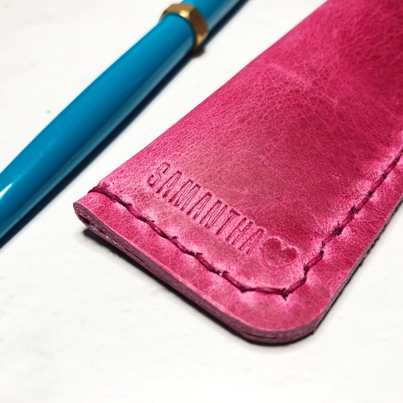 Leather Pen Pouch, Fountain Pen Case, Personalized Gift For Her With Embossed Monogram Or Name, Choose Your Colours image 7