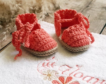 Оrganic cotton baby sandals, newborn girl espadrilles, summer shoes newborn, cute baby booties, crochet booties, boutique baby sandals