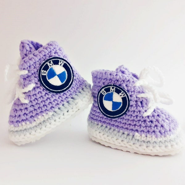 Crochet baby sneakers bmw logo, Car Logo baby shoes, crochet baby booties, newborn sneakers, cute booties, knitted baby clothes, reborn
