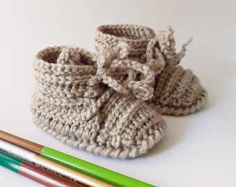 Crocheted Wool Baby Booties, Soft Newborn Shoes