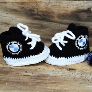 Black Baby sneakers, BMW logo sneakers, personalized baby shoes, newborn girl sneakers, knitted baby clothes