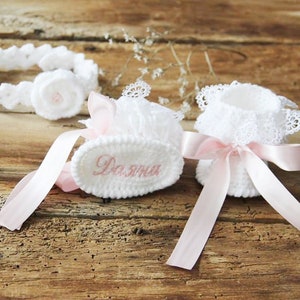 Crocheted Bamboo Baby Set: Lace Headband & Booties