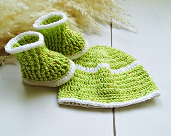 Crochet baby set, 0-3m, green baby set