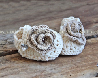 Crochet Baby Girl Organic Cotton Sandals, Boutique Baby Booties, First Baby Shoes, Cadeau fille nouveau-né, chaussons pour bébés, vêtements de bébé tricotés