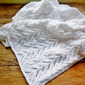Hand knitted white baby blanket, soft cotton blanket, newborn  blanket, Christening Blanket, Victorian  Blanket, receiving blanket with lace