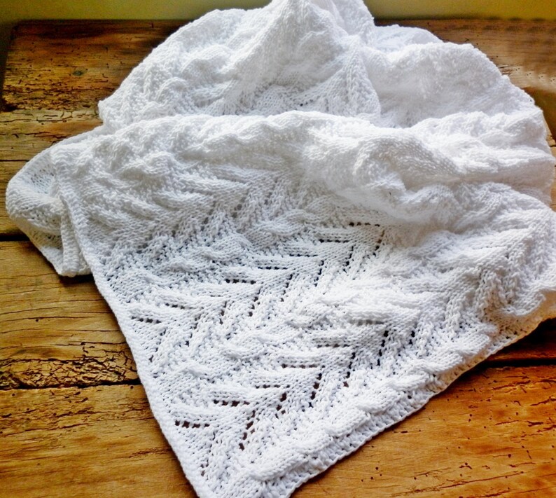 Hand Knitted White Baby Blanket Soft Cotton Blanket Newborn Etsy