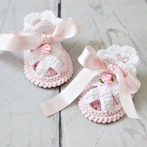Crochet Baby Girl Sandals, Organic Cotton Cute Baby Booties, Newborn Girl Gift, Unique Boutique Booties