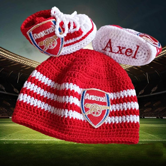 Baby football set booties and hat, Crochet baby sneakers logo football  team, Baby bib, Newborn baby first photos