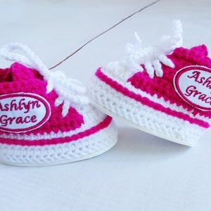 Baby Name Sneakers: Monogram Unisex Crochet Baby Booties Boutique - Unique Knitted Baby Clothes