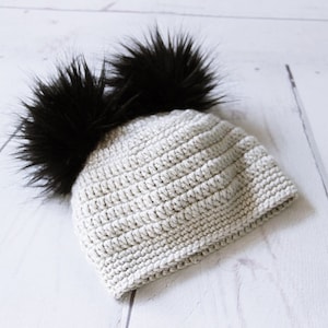 Kashmir Baby Winter Hat, Faux Fox Fur, Double Pompon