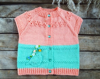 Hand knitted baby vest, Baby Boutique Vest, baby girl clothes, unique baby clothes, baby knitted clothes , baby cardigan