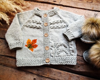 Baby Unisex Strickjacke, Graue Herbst Gestickte Weste