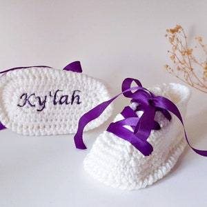 Personalized Baby Shower Booties, Monogram Name Christening booties, Baptism newborn girl crochet booties, knitted baby clothes