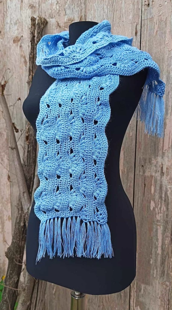 Handmade Light Blue Soft Wool Scarf Unique Winter Accessory