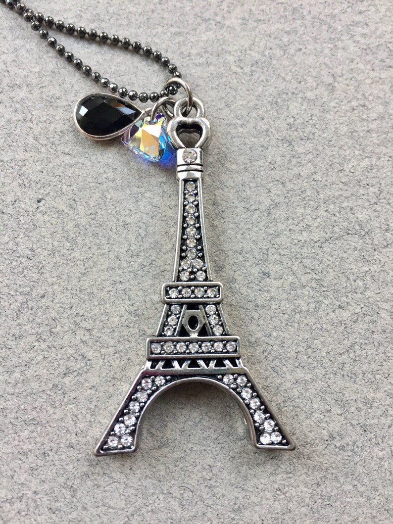Eiffel Tower Necklace Rhinestone Necklace Gunmetal Necklace Etsy