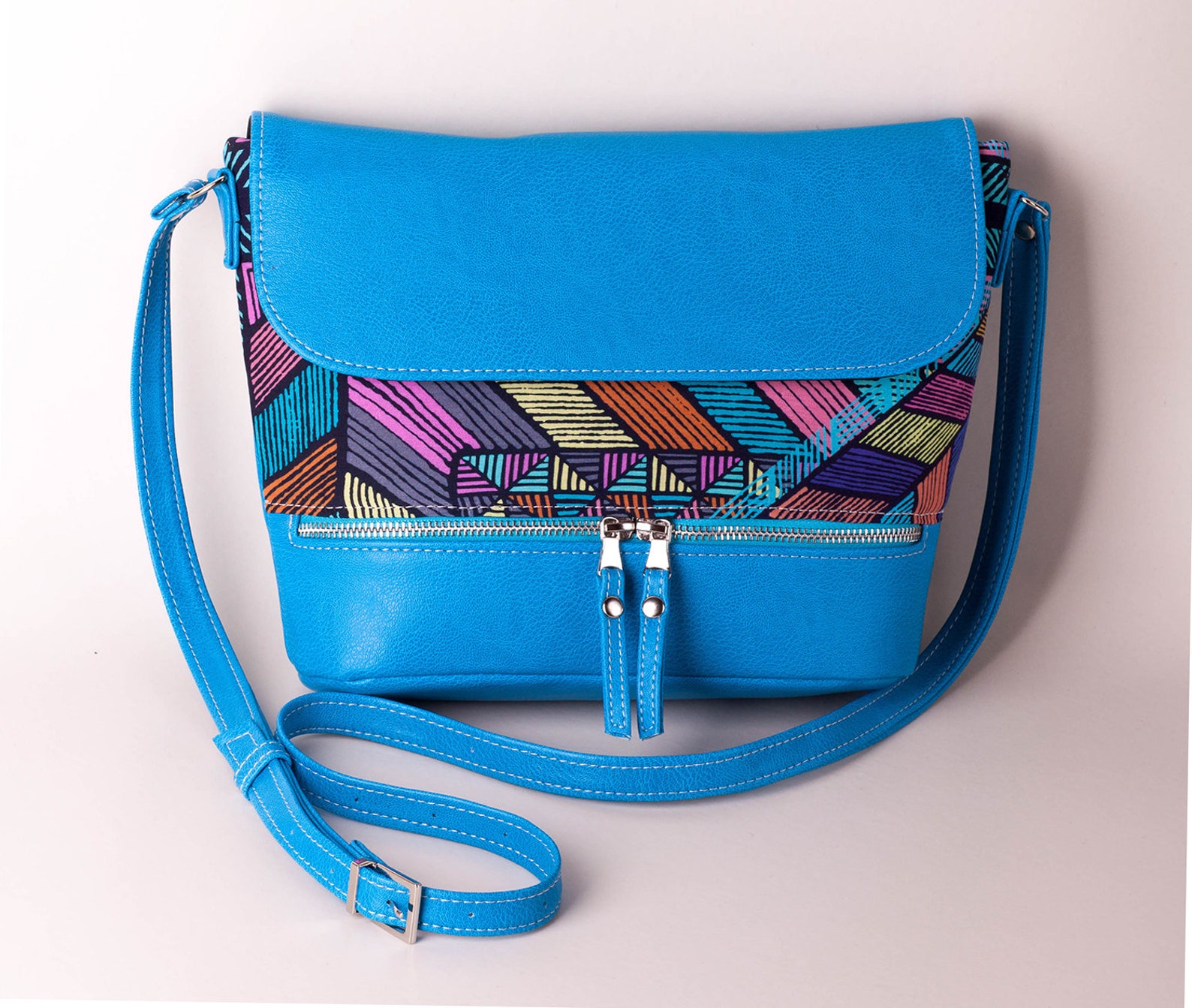 Turquoise crossbody bag with abstract geometric pattern Small Etsy