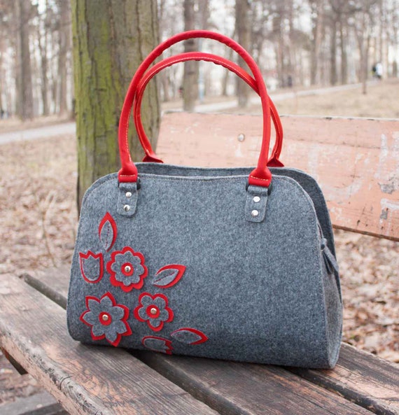 Red felt bag Women Handbag Tote Bag Felt bag Felted purse | Etsy