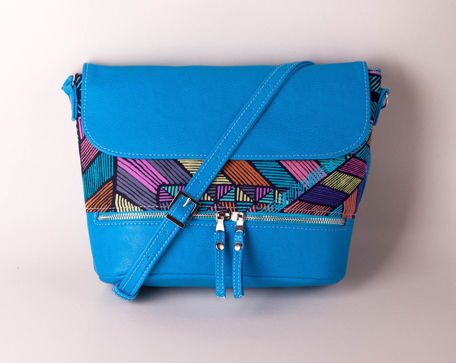 Turquoise crossbody bag with abstract geometric pattern Small Etsy