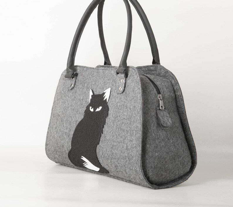 Felt bag Cat handbag Black cat bag Black cat purse Playful cat Etsy