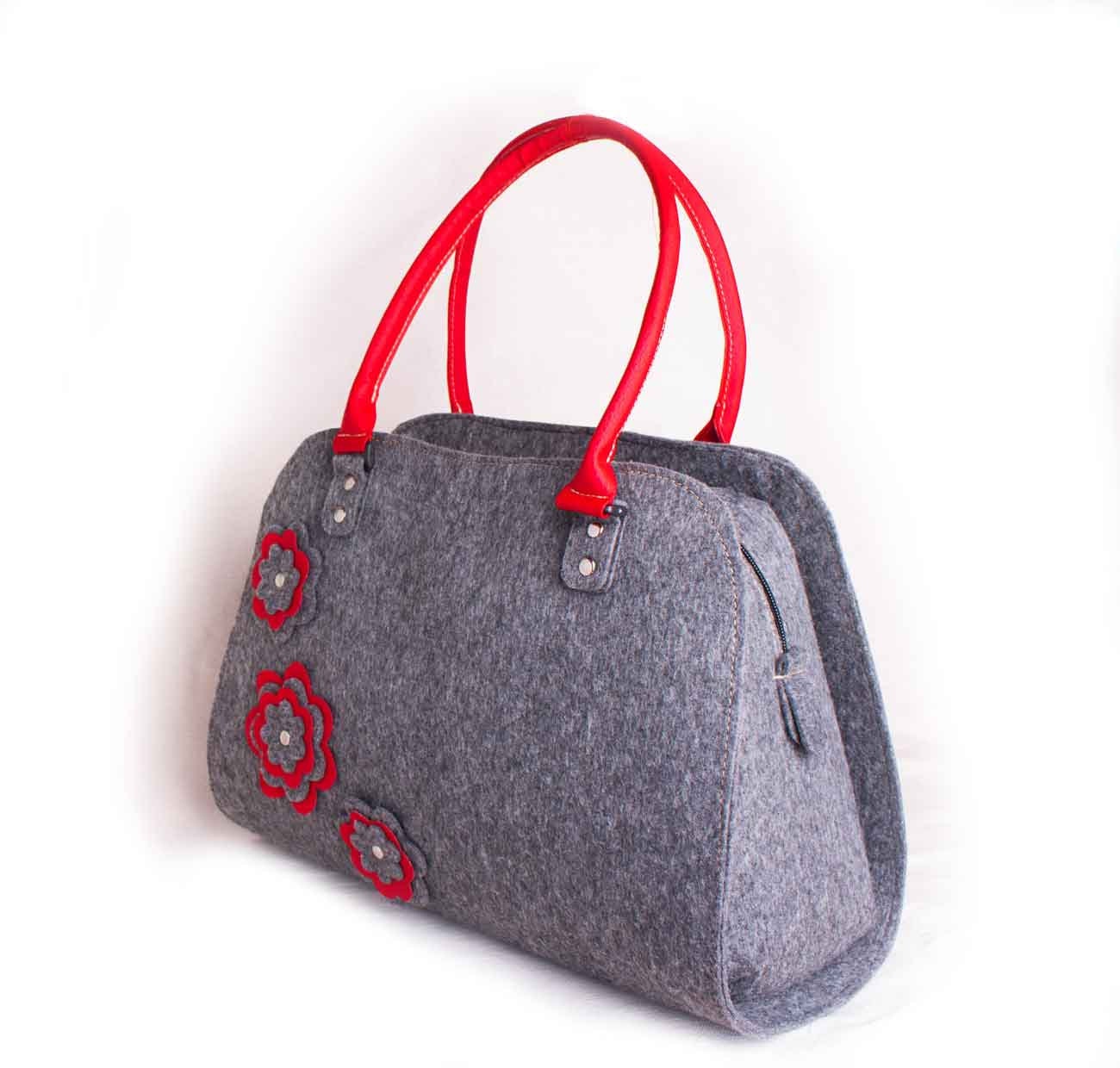 Felted Handbags Red purse Shoulder bag purse Red flower bag | Etsy