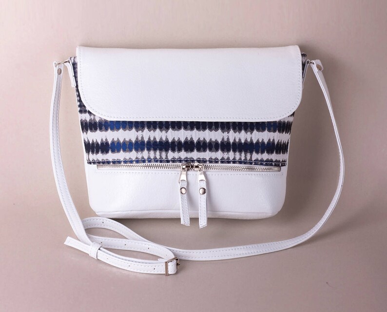 White crossbody bag with blue pattern White purse Small purse Etsy