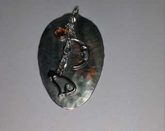 Vintage silver plate, hand hammered spoon pendant