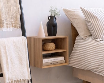 Floating oak simple bedside | open shelf bedside | small floating nightstand