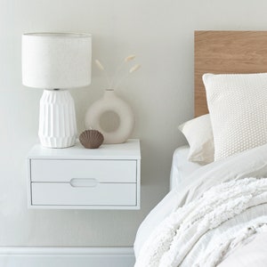 Floating bedside table in white with double drawers