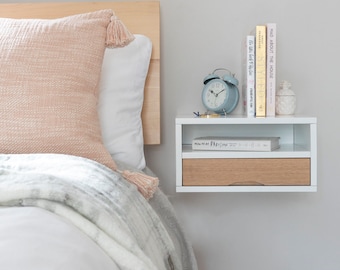 Floating bedside Table with oak front drawer