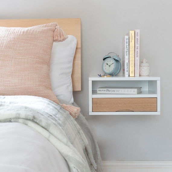 Floating Bedside Table With Oak Front Drawer Etsy