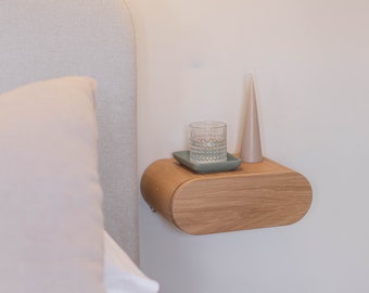 Oak Curved Floating Bedside Table