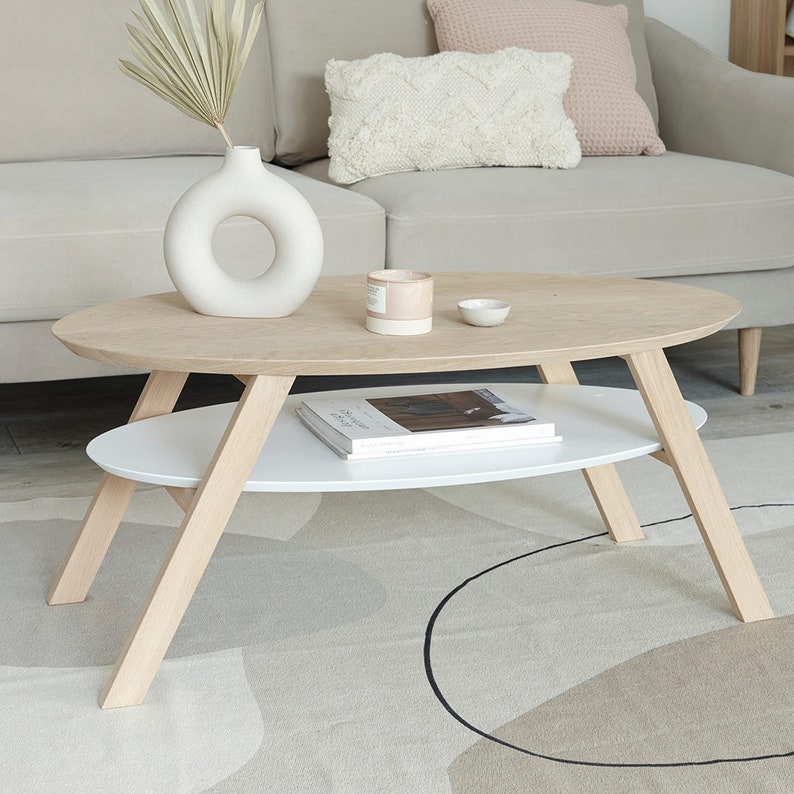 Oak Oval Coffee Table Small Coffee Table Apartment Coffee - Etsy