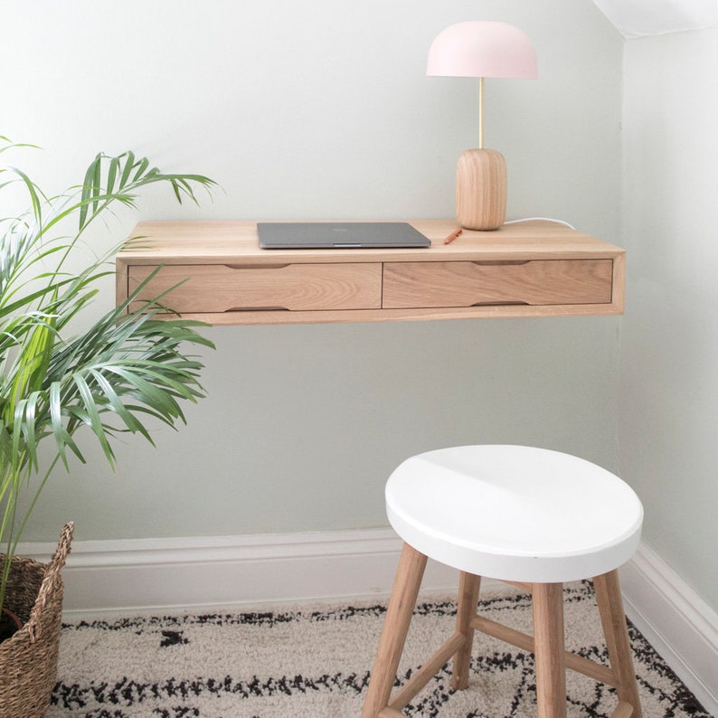 Floating Oak Desk Work from home Home Office Desk Small Minimal Desk image 7