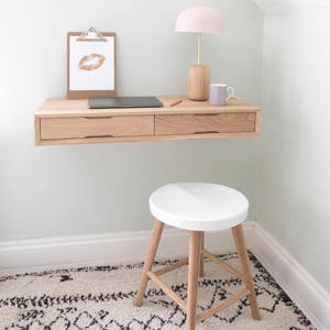 Floating Oak Desk Work from home Home Office Desk Small Minimal Desk image 4