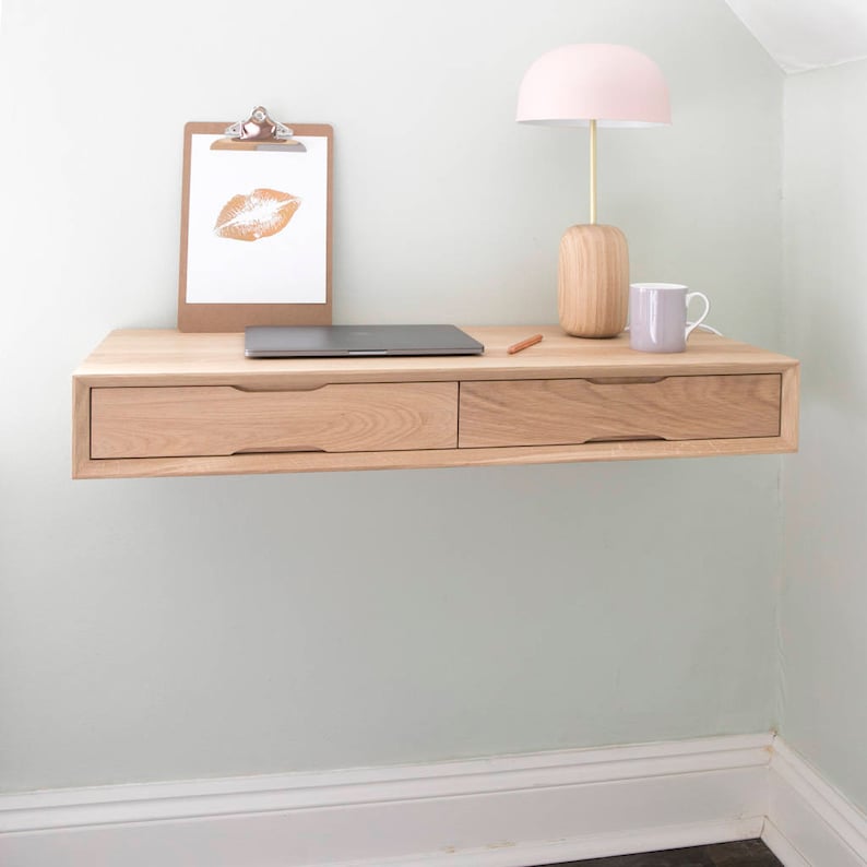 Floating Oak Desk Work from home Home Office Desk Small Minimal Desk image 3