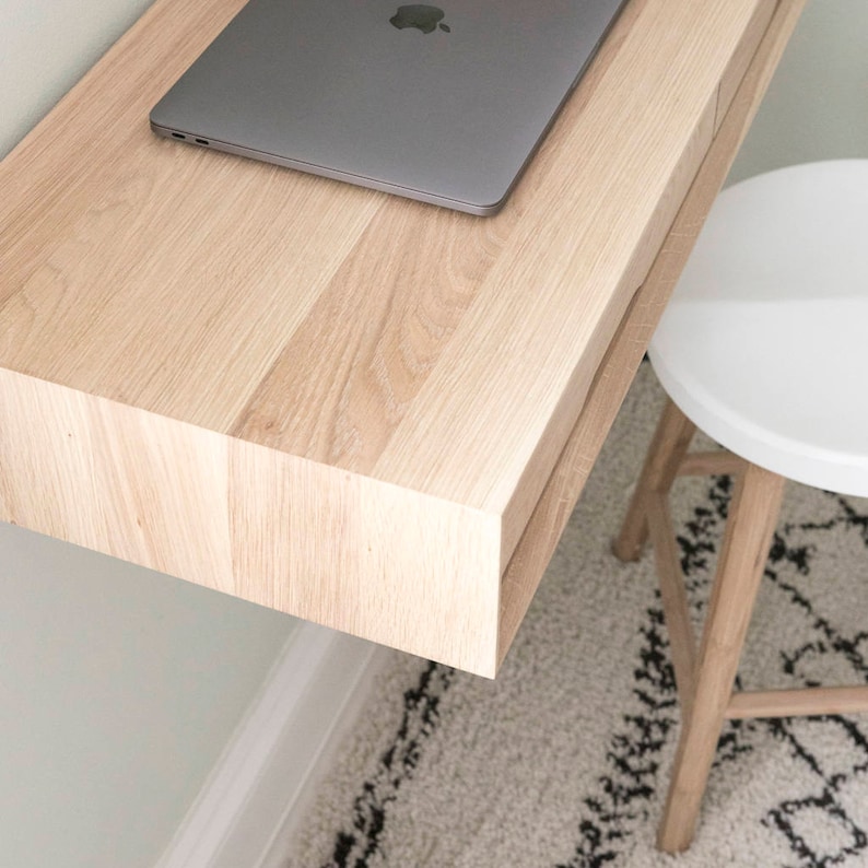 Floating Oak Desk Work from home Home Office Desk Small Minimal Desk image 5