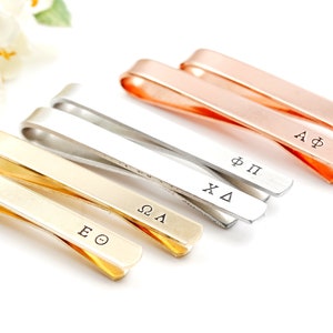 GREEK INITIAL Tie Clips, Gold Tie Clip, Copper Tie Clips, Men&#39;s Custom Tie Bar, Groomsmen gift, Men&#39;s Wedding Tie Accessories