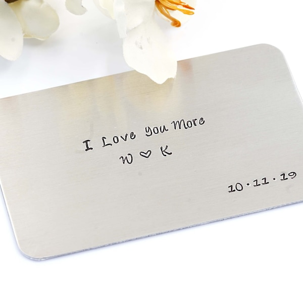 Personalized silver wallet insert card  Custom wallet card, aluminum card that will last forever,  Anniversary gift, Keepsake, For groom