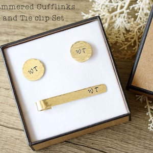 Hammered Tie Clip Cufflink Set, Personalized Tie Clip  Cufflink, Engraved Tie clip, Groomsmen tie clips, for Bestman, boyfriend gift