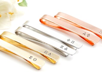 GREEK INITIAL Tie Clips, Gold Tie Clip, Copper Tie Clips, Men's Custom Tie Bar, Groomsmen gift, Men's Wedding Tie Accessories