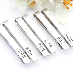 Groomsmen Tie Clip, Silver Hand Stamped Tie clips Tie Bar Personalized Groom's gift, Father of the Bride- Thank you Dad Gift- Christmas Gift