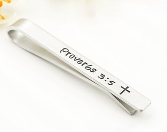 Men's Personalized Tie Bar - Bible Verse Tie Clip,Baptism Gift, First Communion gift, gift for a boy, gift for son, Church ceremony gift