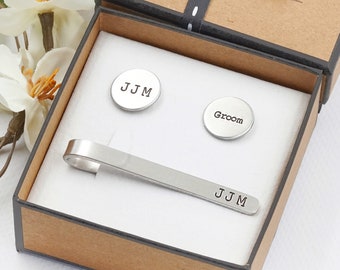 Initials Tie clip Cufflink, Groom Gift,  Father's Day and Dad Men Boyfriend Christmas, Personalized Tie Clip Cufflink, Groomsmen tie clips,