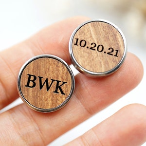 Personalized Cufflinks, Custom Wedding Cufflinks, Engraved Wooden Cufflinks, Walnut Cufflinks for him, Anniversary Gift for him,
