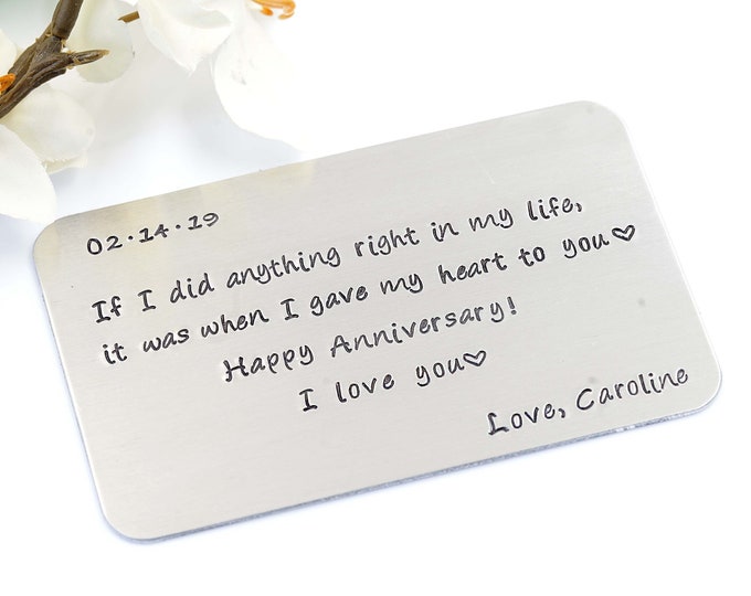 Personalized  Wallet Insert Card, Custom wallet card, Personalized message for Husband, Anniversary gift, Keepsake, For groom, Deployment
