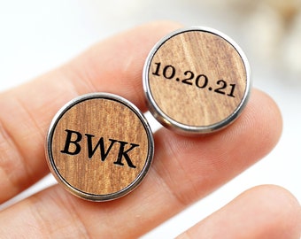 Personalized Cufflinks, Custom Wedding Cufflinks, Engraved Wooden Cufflinks, Walnut Cufflinks for him, Anniversary Gift for him,